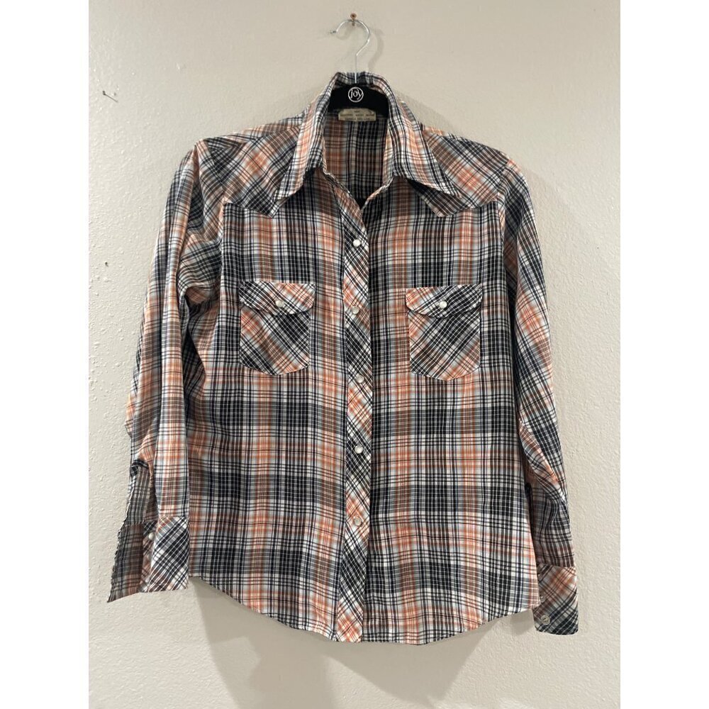 KMART WOMENS WESTERN VINTAGE BLOUSE LONG SLEEVE COLLAR PLAID